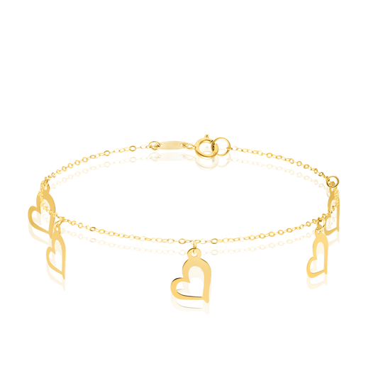 18K Pure Gold Hanging Heart Bracelet