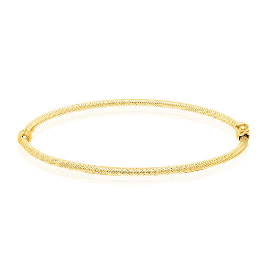18K Pure Gold Textured Hinged Elastic Bangle