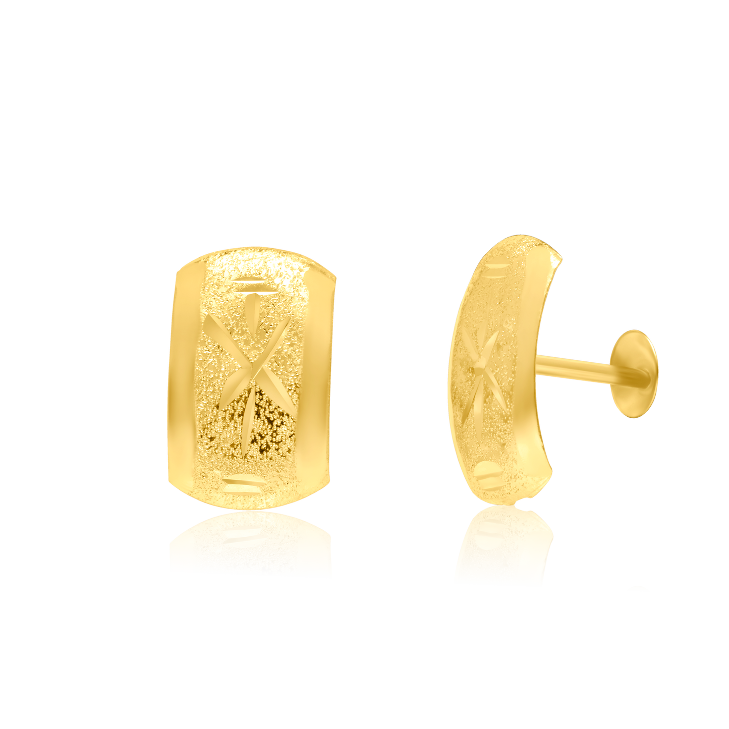 18K Pure Gold Curved Screw Earring Set