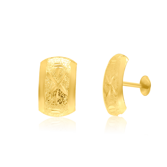 18K Pure Gold Curved Screw Earring Set