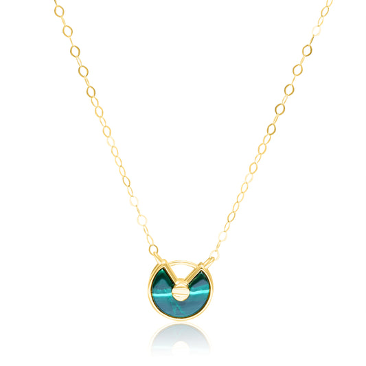 18K Pure Gold Round Green Necklace