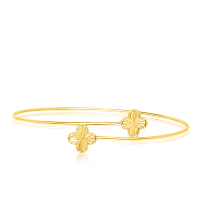 18K Pure Gold Adjustable Flower Bangle