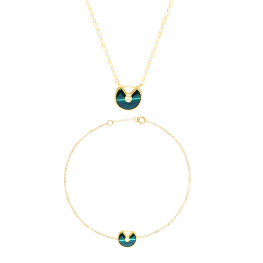 18K Pure Gold Green Jewelry Set