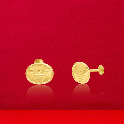 18K Pure Gold Oval Screw Earring Set