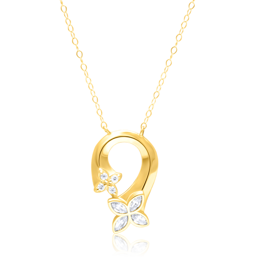 18K Pure Gold Flower Stone Necklace