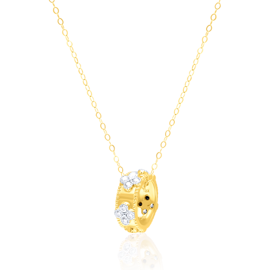 18K Pure Gold Round Wheel Stone Necklace