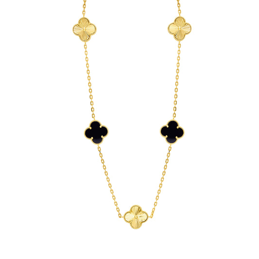 18K Pure Gold V.C Black Flower Necklace