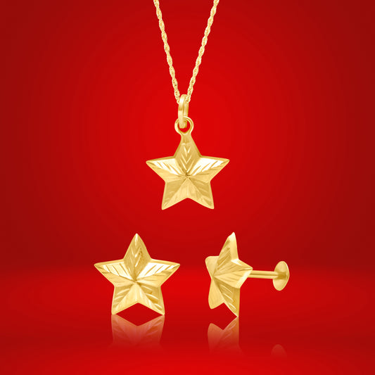 18K Pure Gold Star Jewelry Set