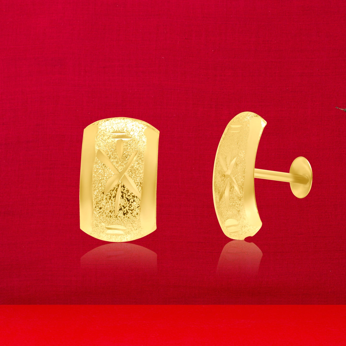 18K Pure Gold Curved Screw Earring Set