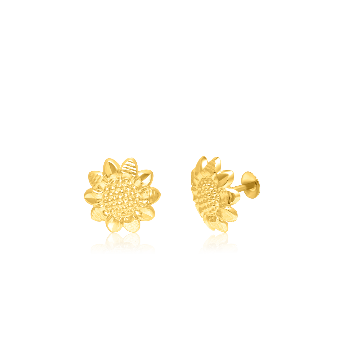18K Pure Gold Flower Screw Earring Set