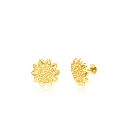 18K Pure Gold Flower Screw Earring Set