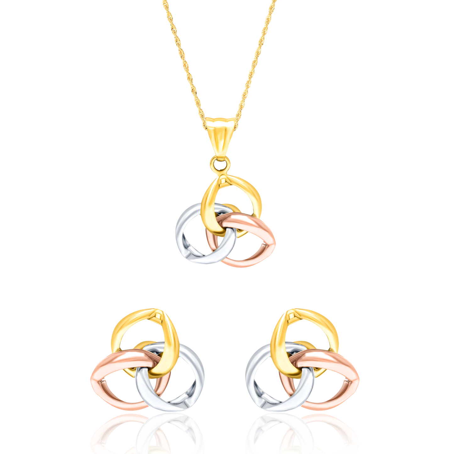 18K Pure Gold 3 Color Flower Jewelry Set