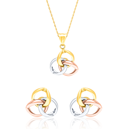 18K Pure Gold 3 Color Flower Jewelry Set