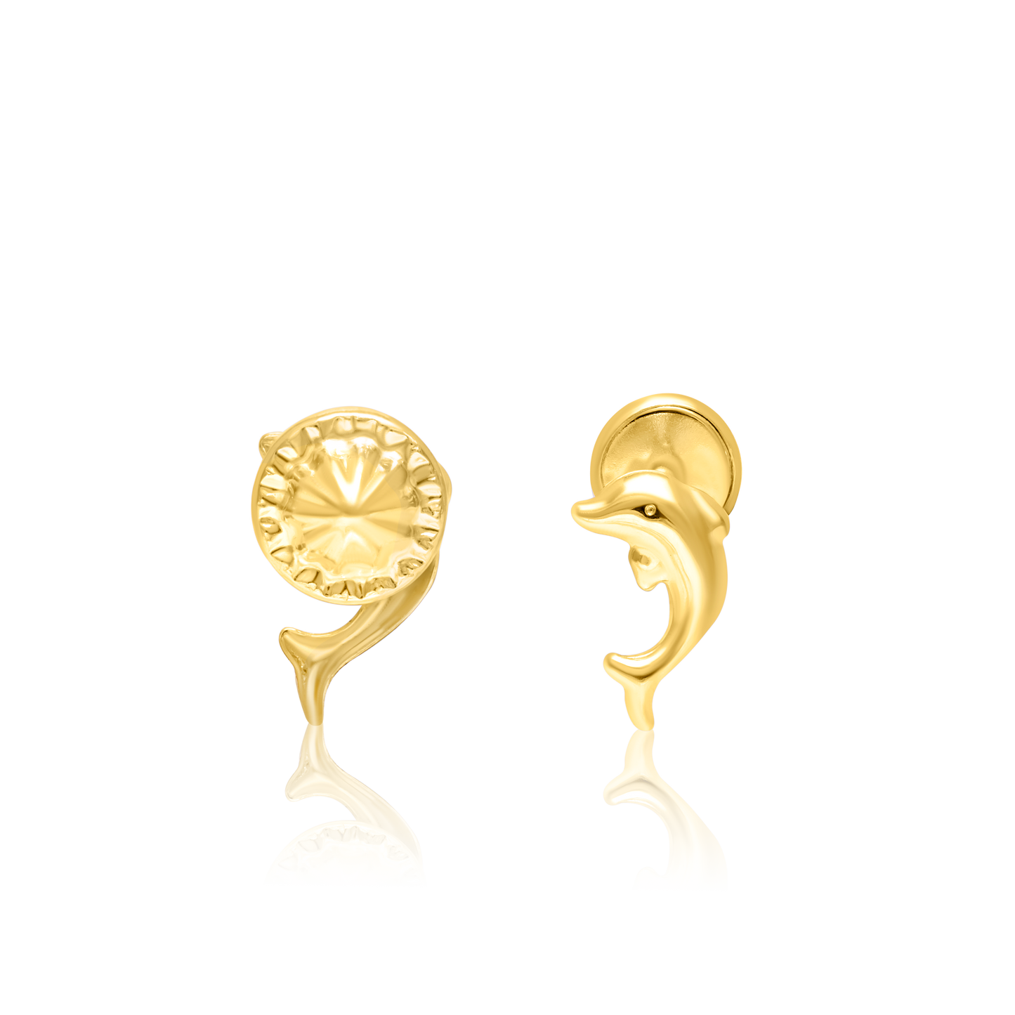 18K Pure Gold Dolphin Screw Earring Set