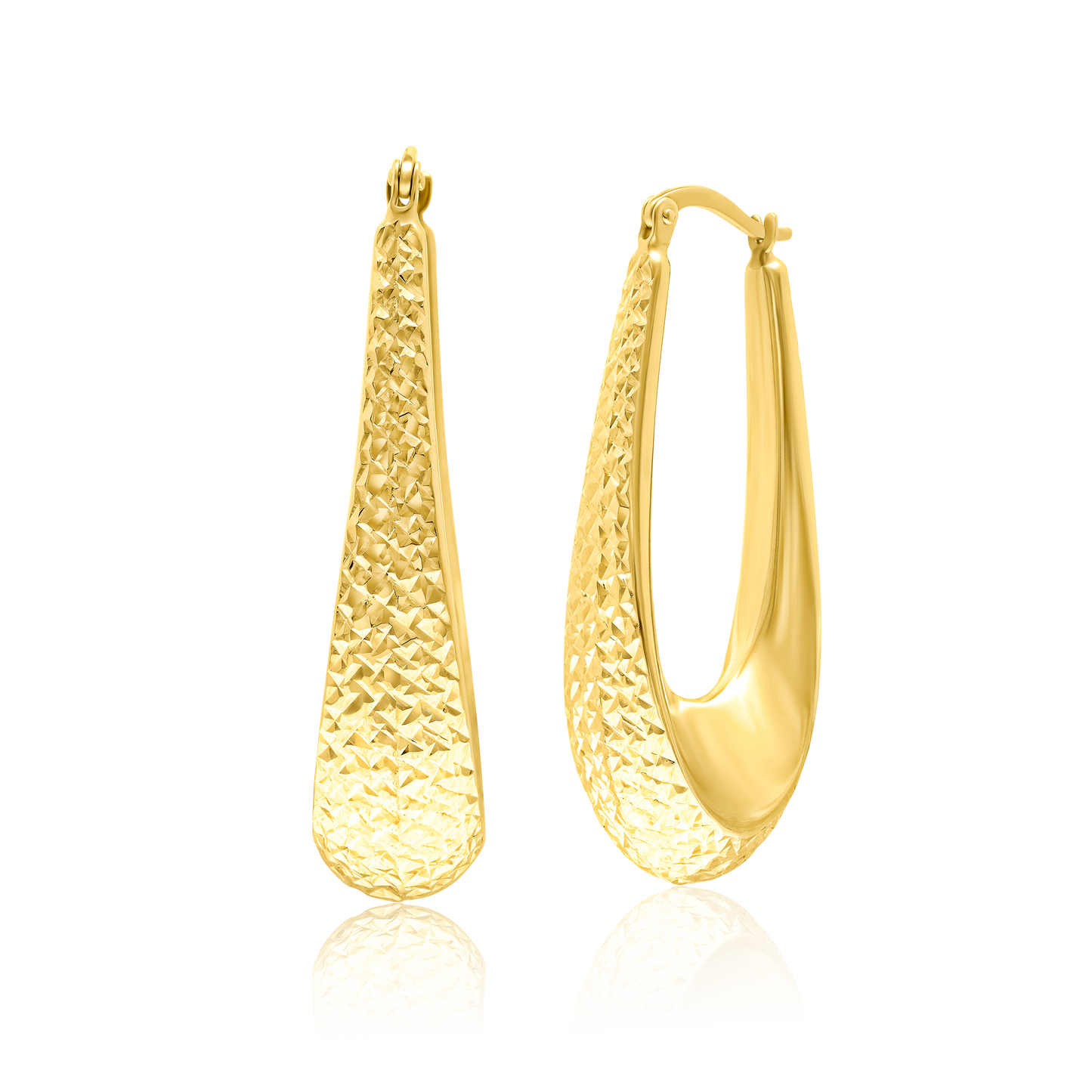 18K Pure Gold Oval Drop Earring Set