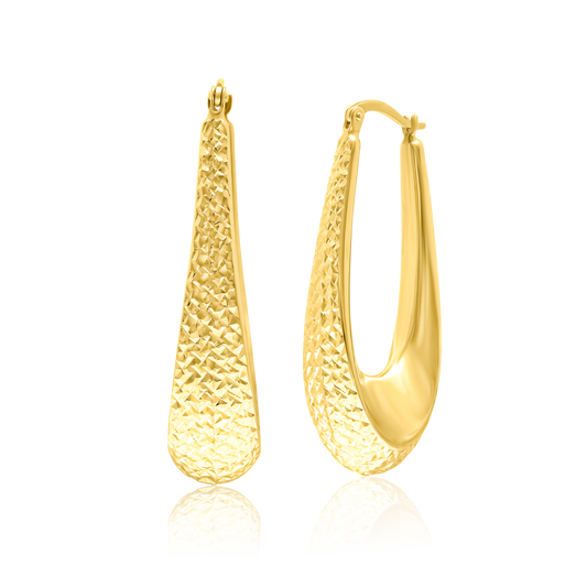 18K Pure Gold Oval Drop Earring Set