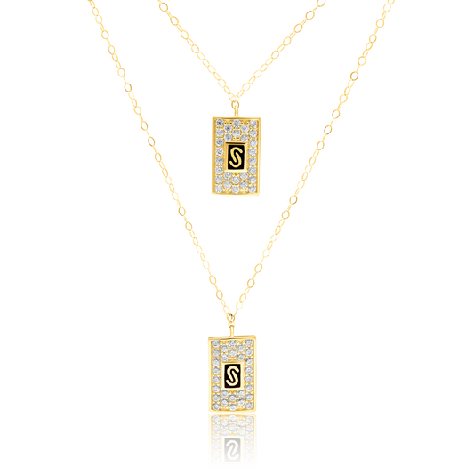 18K Pure Gold 2 Layer Elegant Square Stone Necklace