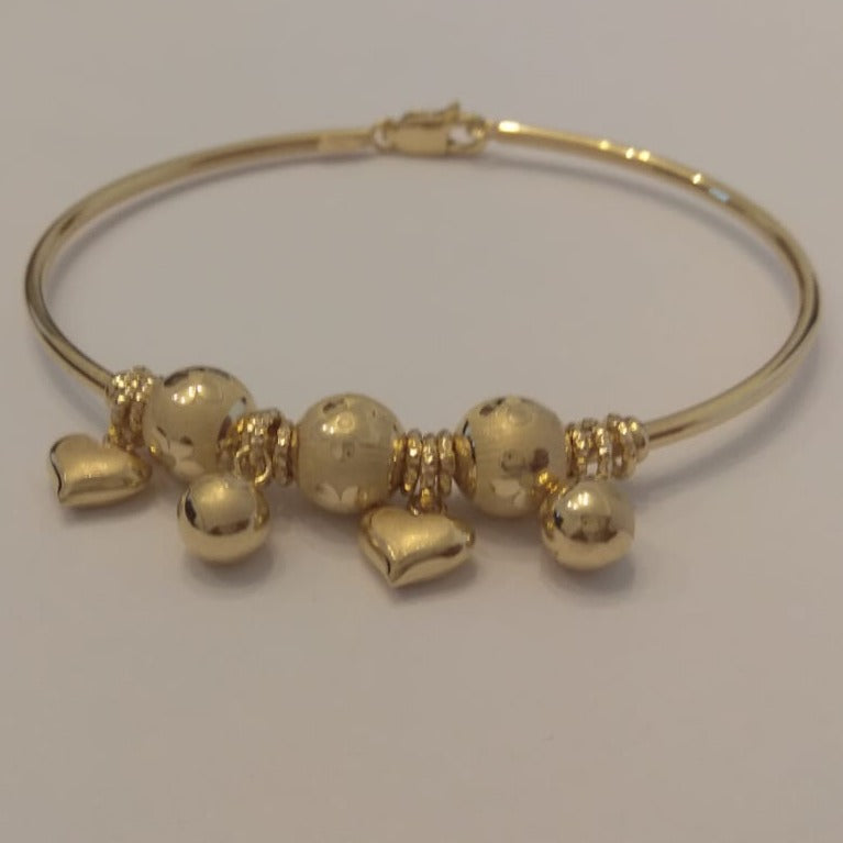 18K Pure Gold Heart Ball Bangle