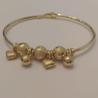 18K Pure Gold Heart Ball Bangle