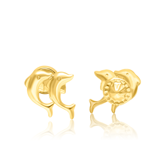 18K Pure Gold Dolphin Screw Earring Set