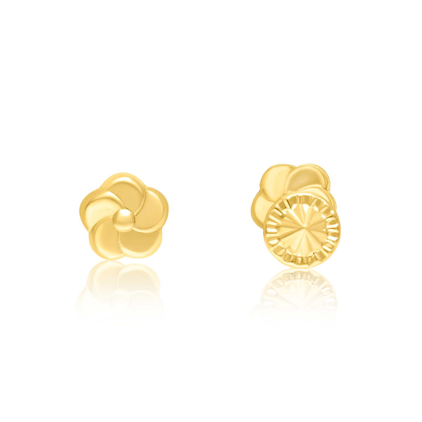 18K Pure Gold Flower Screw Earring Set