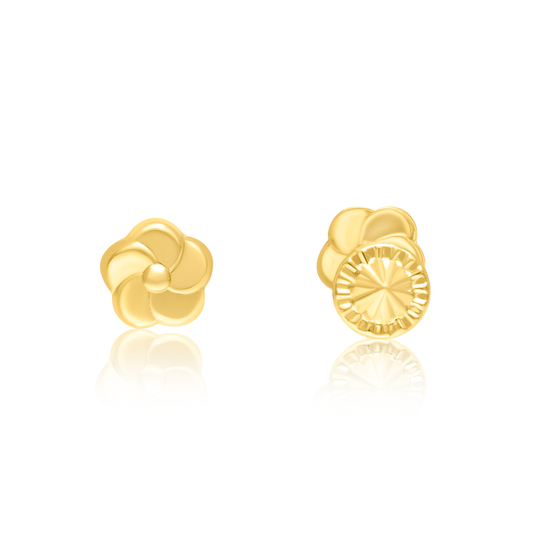 18K Pure Gold Flower Screw Earring Set