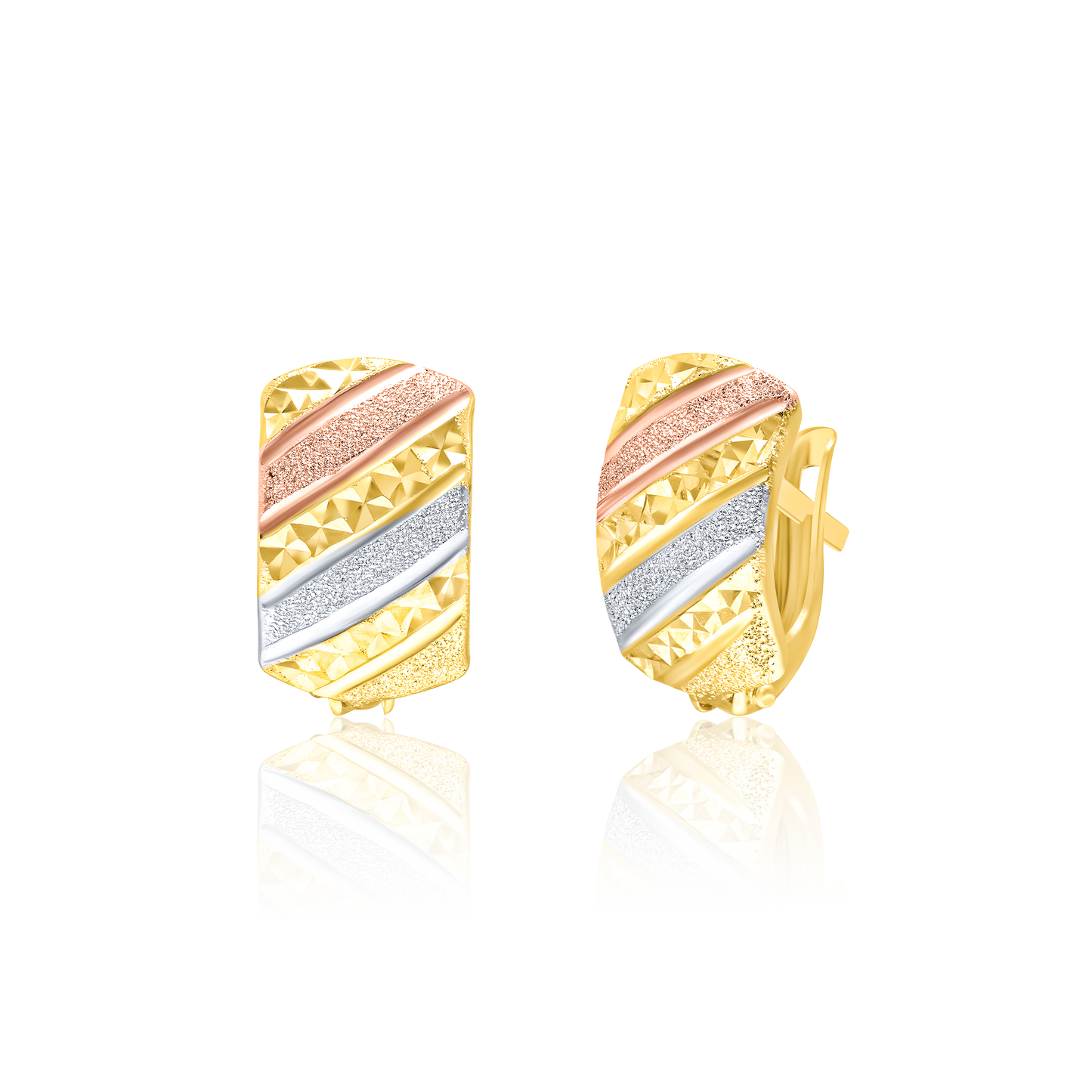 18K Pure Gold Curved Clip Earring Set