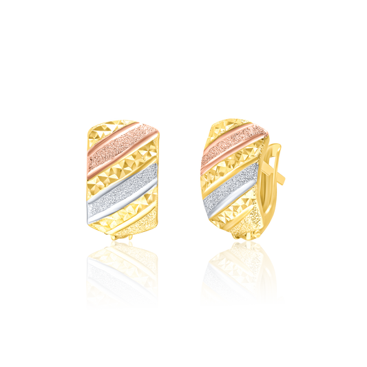 18K Pure Gold Curved Clip Earring Set