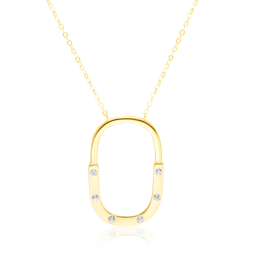 18K Pure Gold Square Arc Stone Necklace