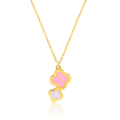 21K Pure Gold Pink Flower Jewelry Set