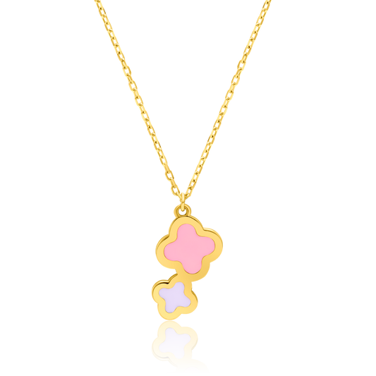 21K Pure Gold Pink Flower Jewelry Set