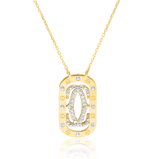 18K Pure Gold C.H Curved Square Stone Necklace