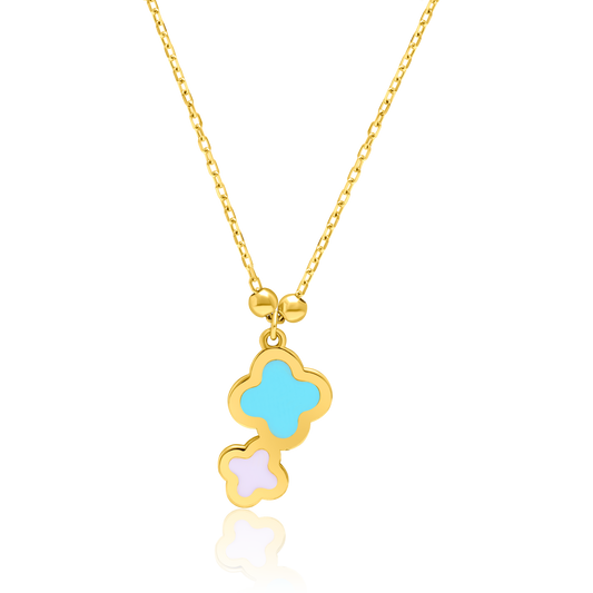 21K Pure Gold Skyblue Flower Jewelry Set