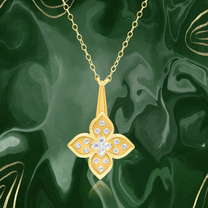 18K Pure Gold Flower Stone Necklace