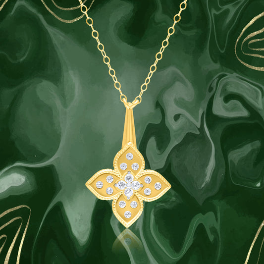 18K Pure Gold Flower Stone Necklace