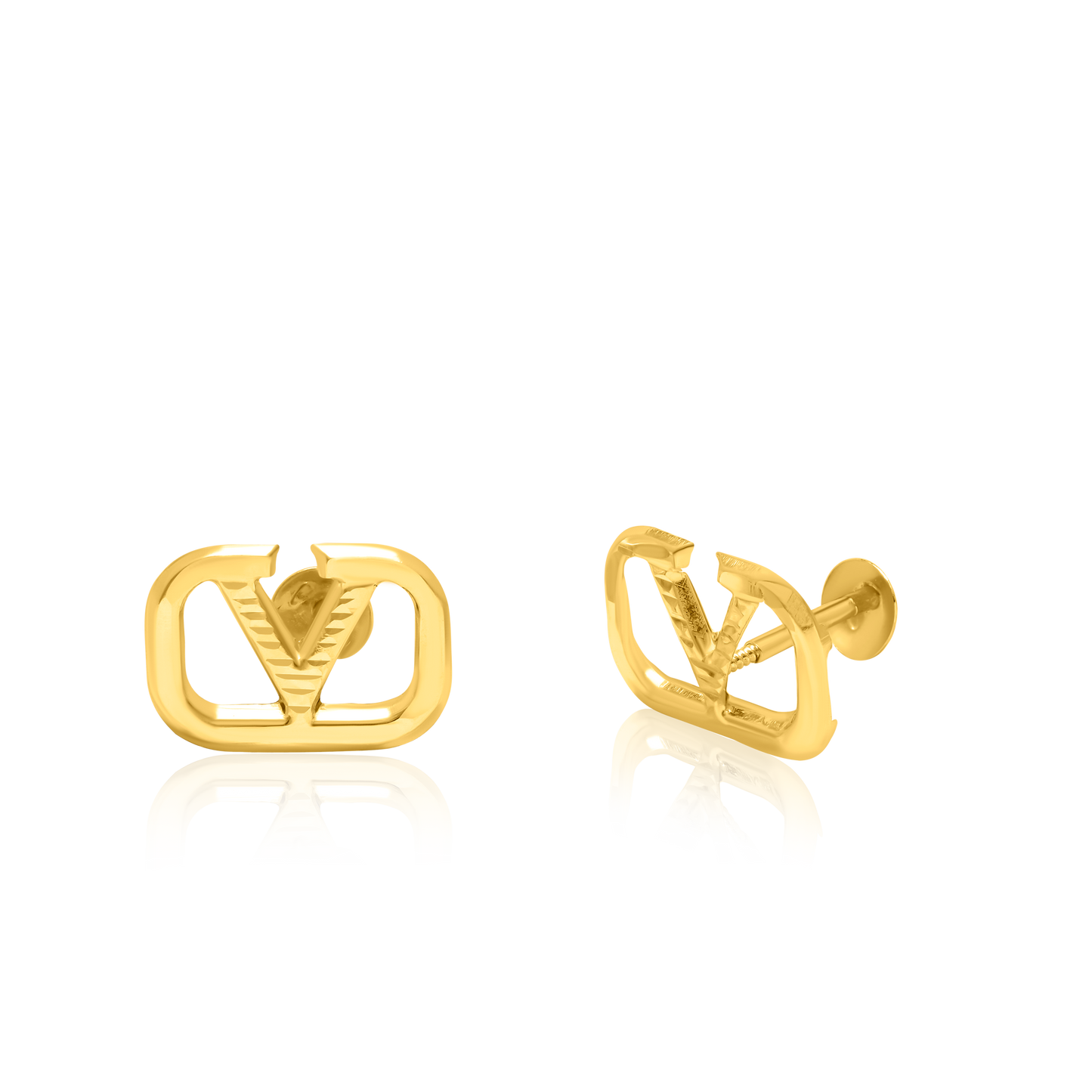 18K Pure Gold C.V Screw Earring Set