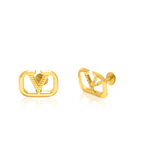 18K Pure Gold C.V Screw Earring Set