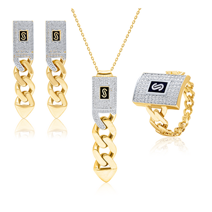 18K Pure Gold Elegant Linked Jewelry Set