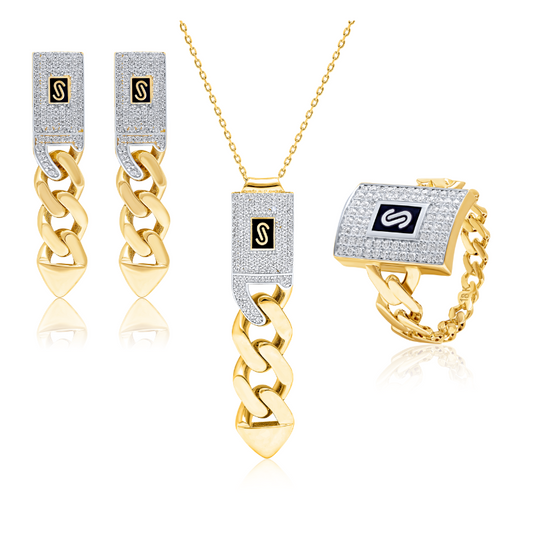 18K Pure Gold Elegant Linked Jewelry Set