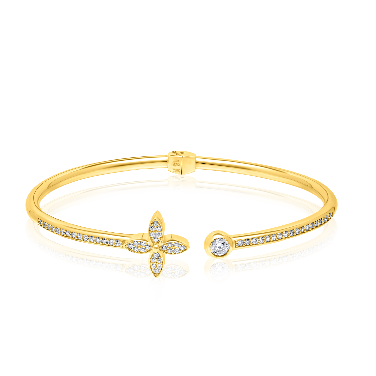 18K Pure Gold Flower Stone Bangle