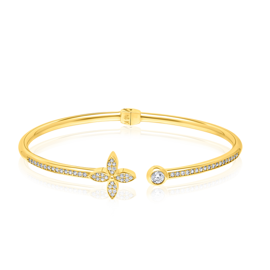 18K Pure Gold Flower Stone Bangle