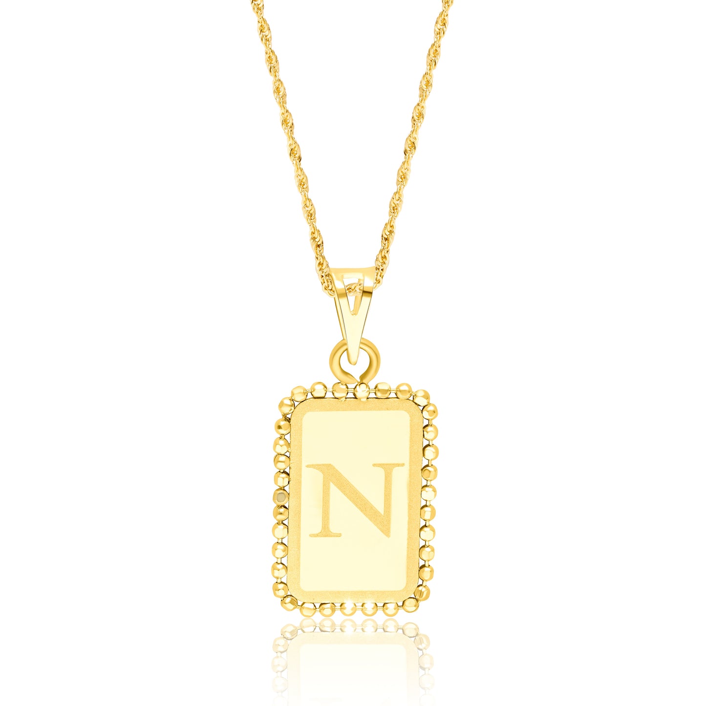 18K Pure Gold Letter N Seed Necklace