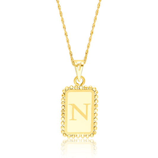 18K Pure Gold Letter N Seed Necklace