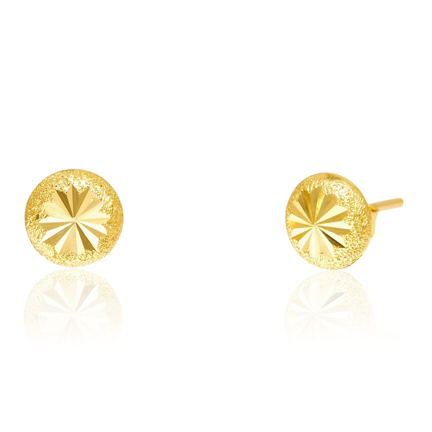 18K Pure Gold Round Flower Stud Earring Set