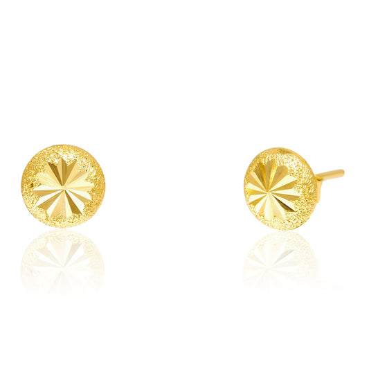 18K Pure Gold Round Flower Stud Earring Set