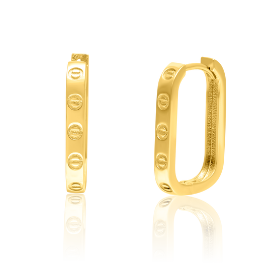 18K Pure Gold Curved Square Earring Set