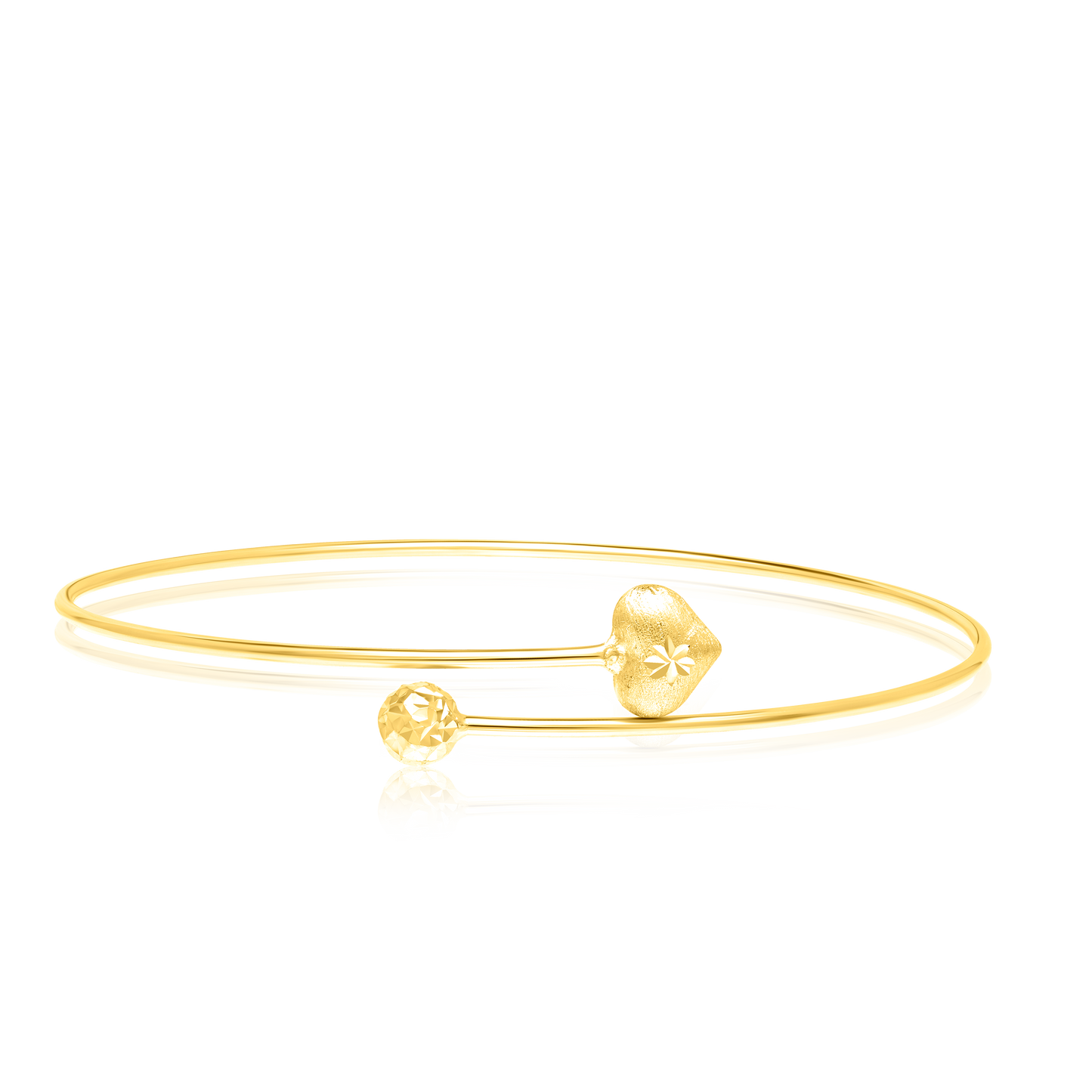 18K Pure Gold Adjustable Heart Bangle