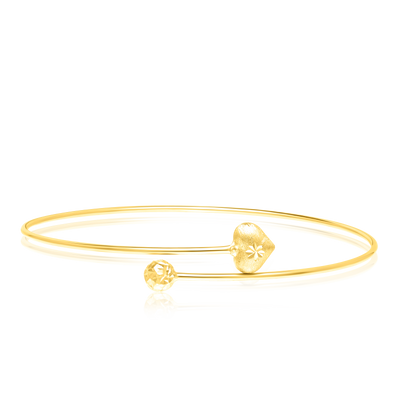 18K Pure Gold Adjustable Heart Bangle
