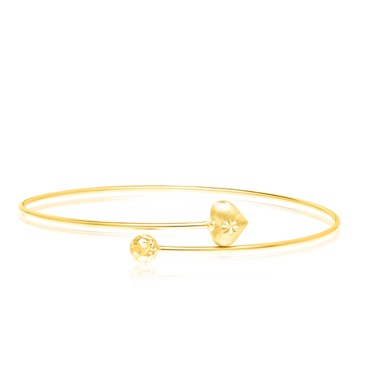 18K Pure Gold Adjustable Heart Bangle