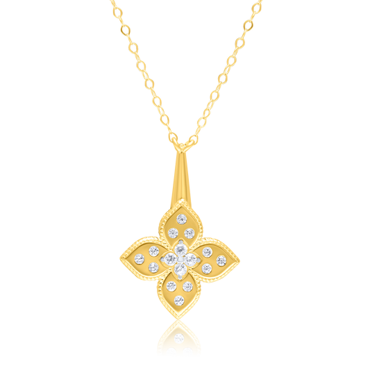 18K Pure Gold Flower Stone Necklace